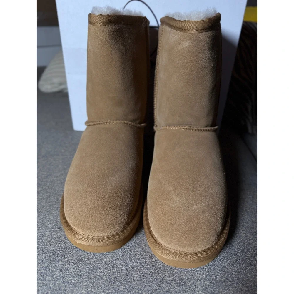 Quince Australian Shearling Mid-Calf Boots Pecan Brown Suede Women 8 NEW